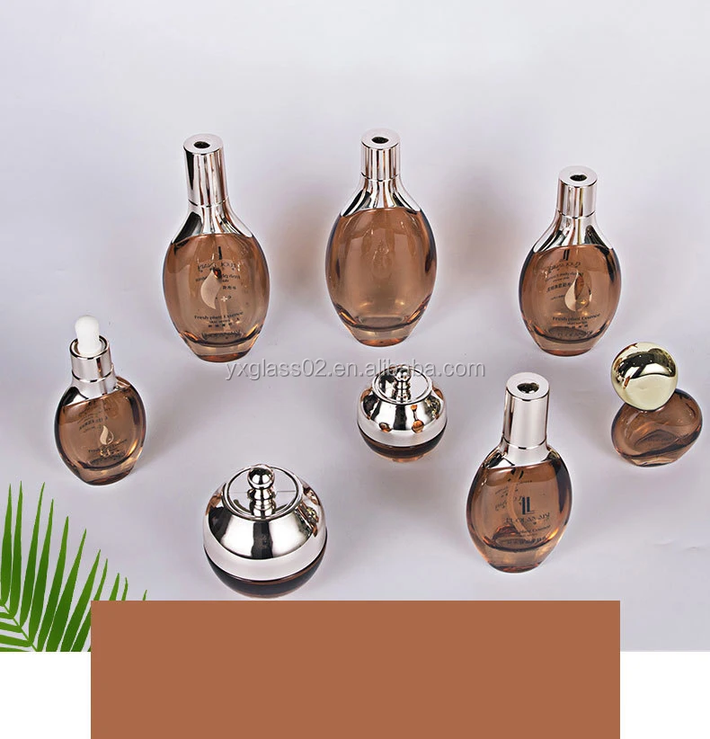 Luxury Cosmetic glass bottle set -- skincare container manufacturer--aluminum pump&spray&oval manufacture