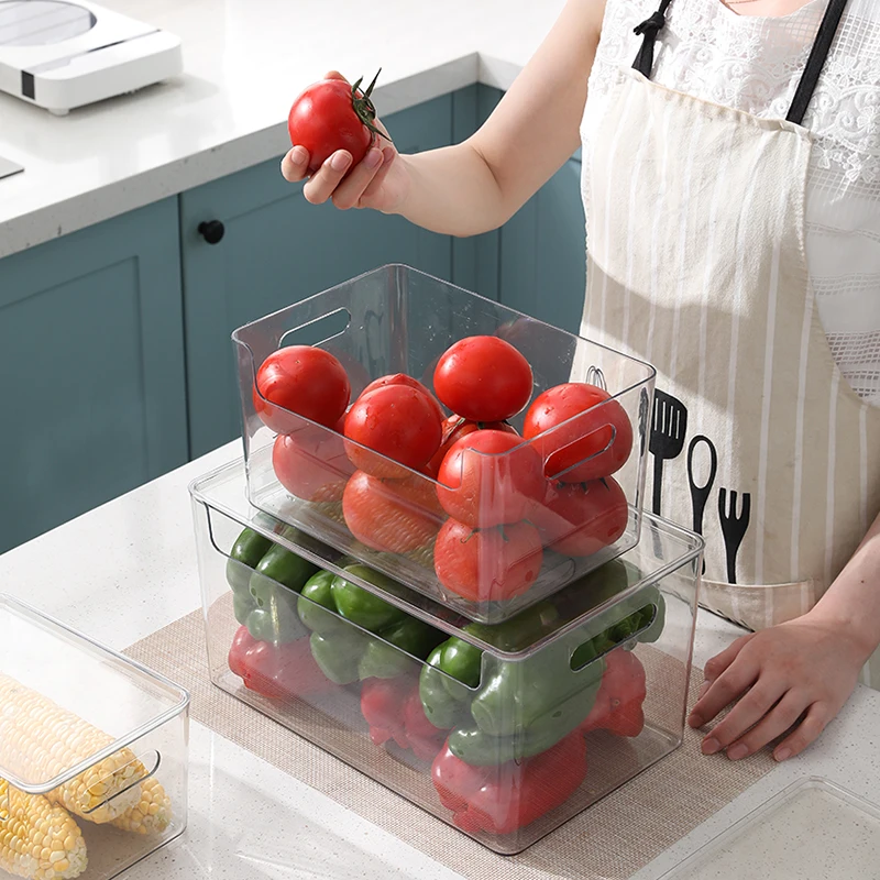 

Kitchen Container Plastic Food Covered Storage Box With Lid Transparent Fridge Bin Refrigerator Vegetable Storage Box, Brown/ fully transparent