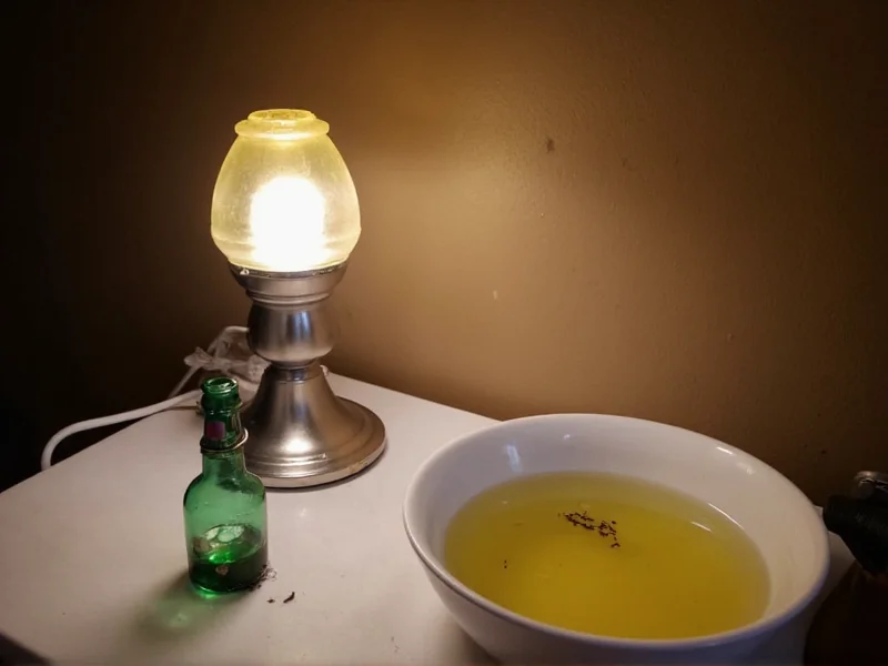 Homemade flea trap setup with lamp and soapy water bowl