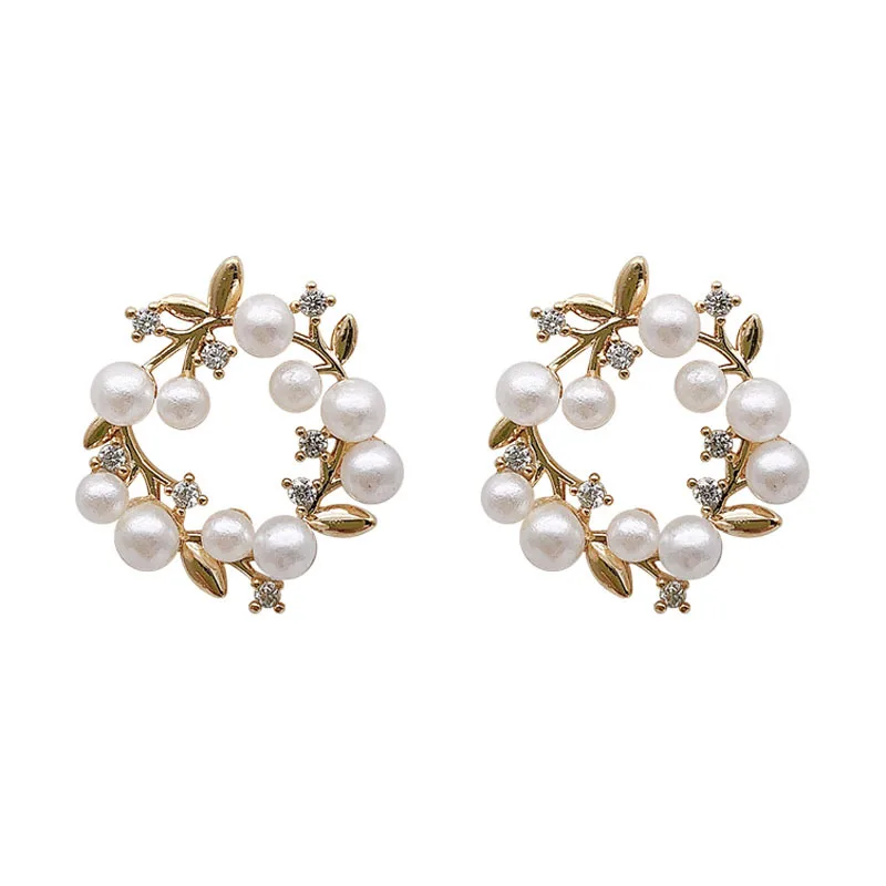 

JUHU 925 Silver Needle Circle Olive Branch Butterfly Earrings Personality Advanced French Pearl Earrings, Gold (silver needle)