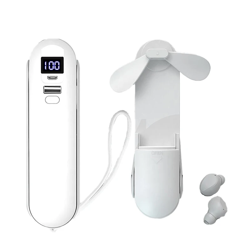 

2021 Hot Sale F7 Wireless Earbuds 4 In 1 With Power Bank Digital Display Mini Fans headphones