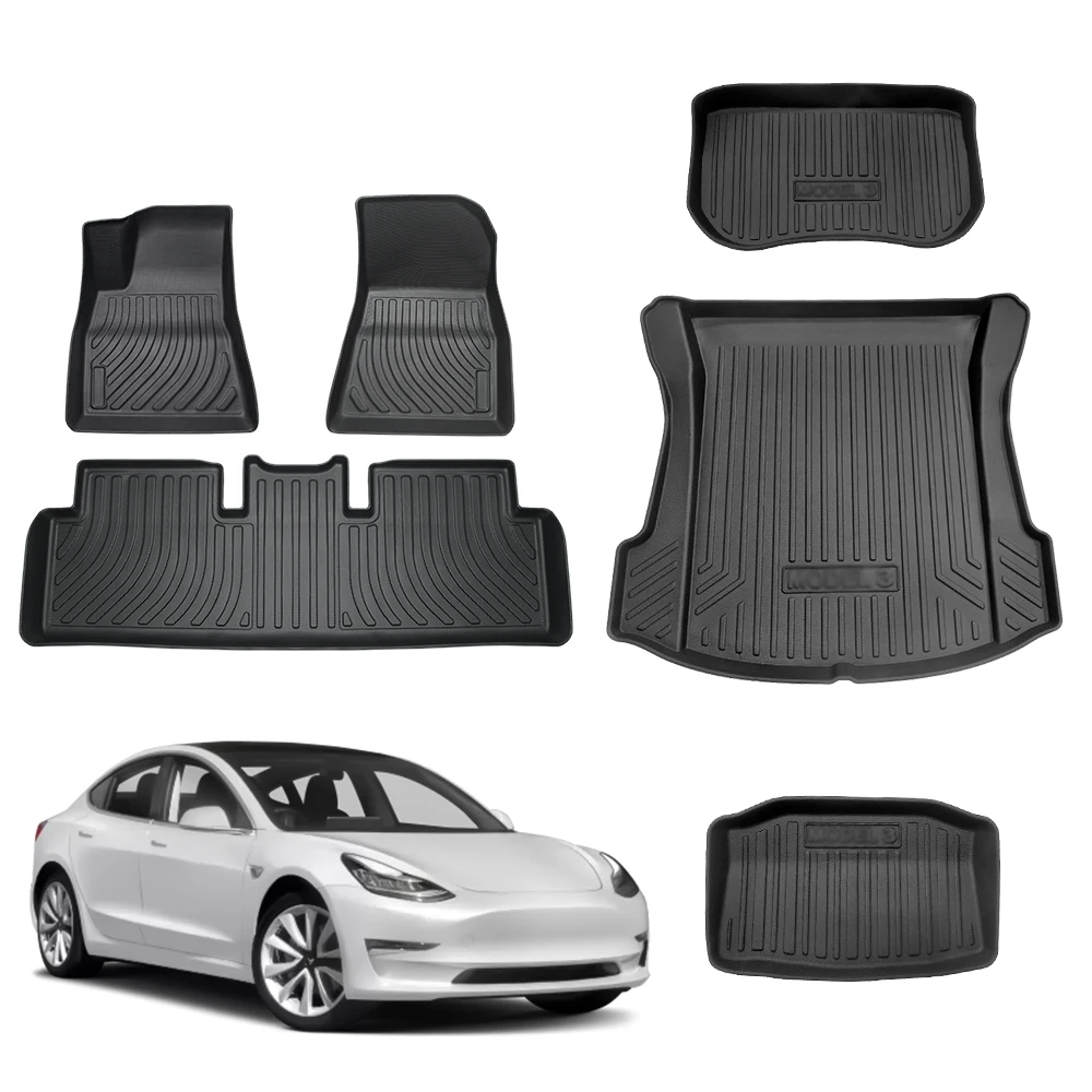 

For Tesla Model 3 2022 Car floor Mats Model3 2021 WaterProof 3D Car Foot Pad Tray Trunk Organizer Mat Carpet Cargo Boot Liner