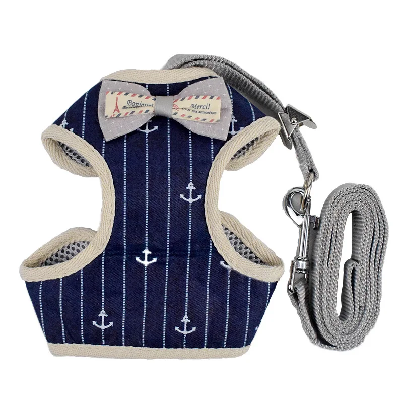 

high quality Adjustable leash set designer stripe fashion bow small cute dog harness