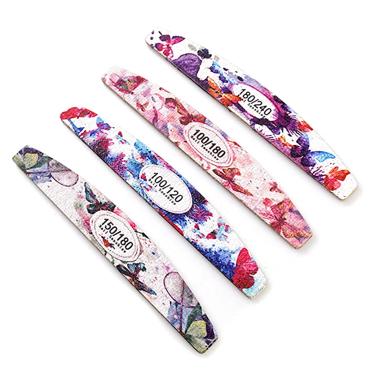 

Printing Flower Design Nail File Professional Nail Art Tools Half Moon Shape Emery Paper Material Wood Nail File, As shown in flgure 4 or customized