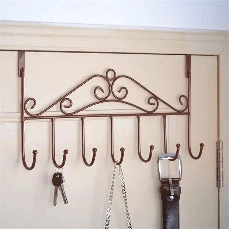

Over The Door Hooks Decorative Metal Door Hanger Nailless Organizer Rack with 7 Metal Hooks for Hanging Clothes Towels