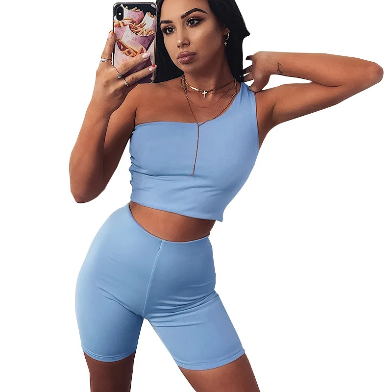 

BBJY6357 LIGHT BLUE 2020 summer new promotion sleeveless vest women's sports suit shorts yoga Sexy bra Sweat-Wicking yoga sets