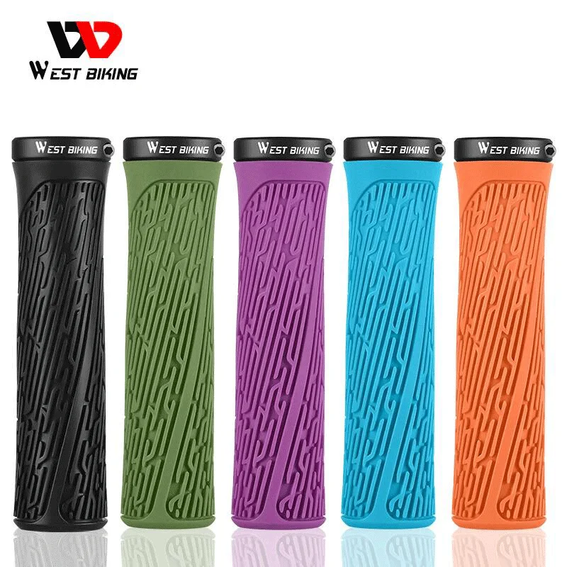 

WEST BIKING New Grips Rubber Cover Non-slip MTB Bike Handlebar Grip Aluminum Alloy Bicycle Accessories Cycling Handle Bar Grips, Black/blue/purple/red/rose red/green/orange