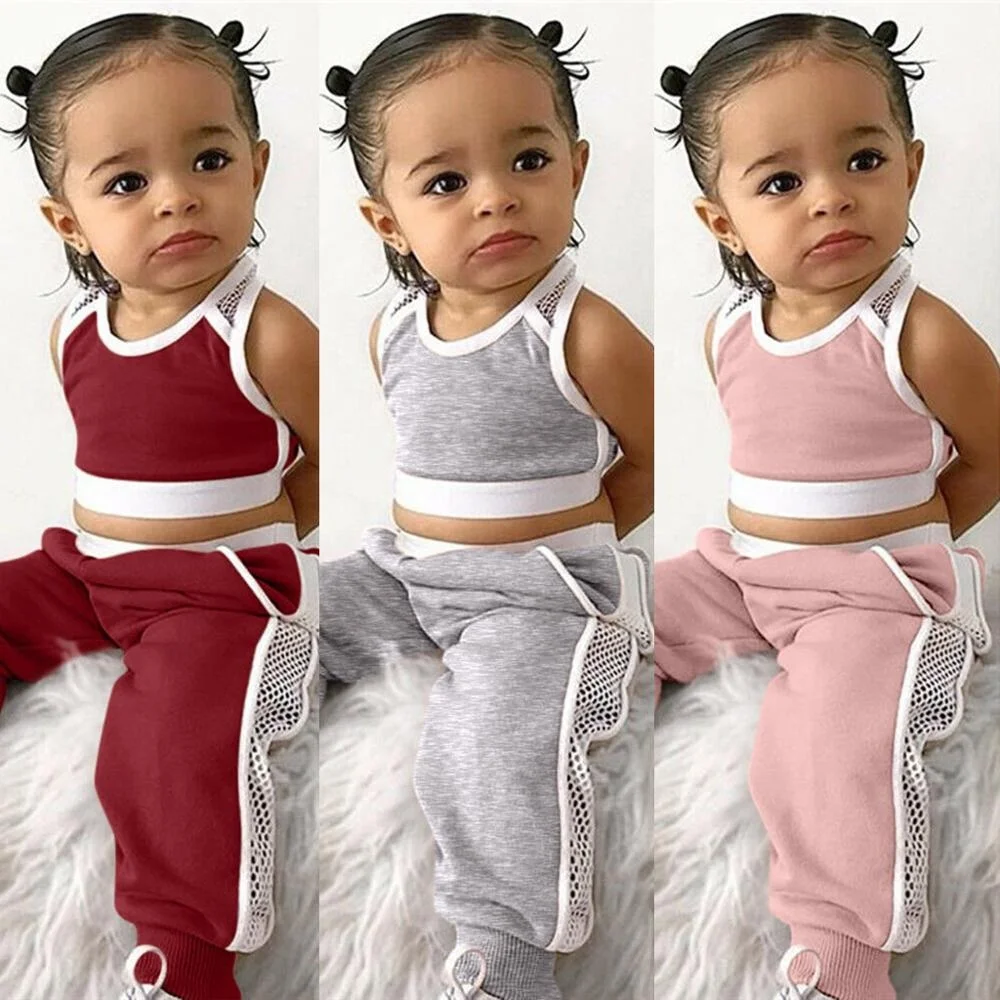 

Toddler Kids Girls Clothes Set Sleelvess Pierced Breathable Vest Pants Summer Causal Sports Clothing Outfit Set 2020 New, As picture
