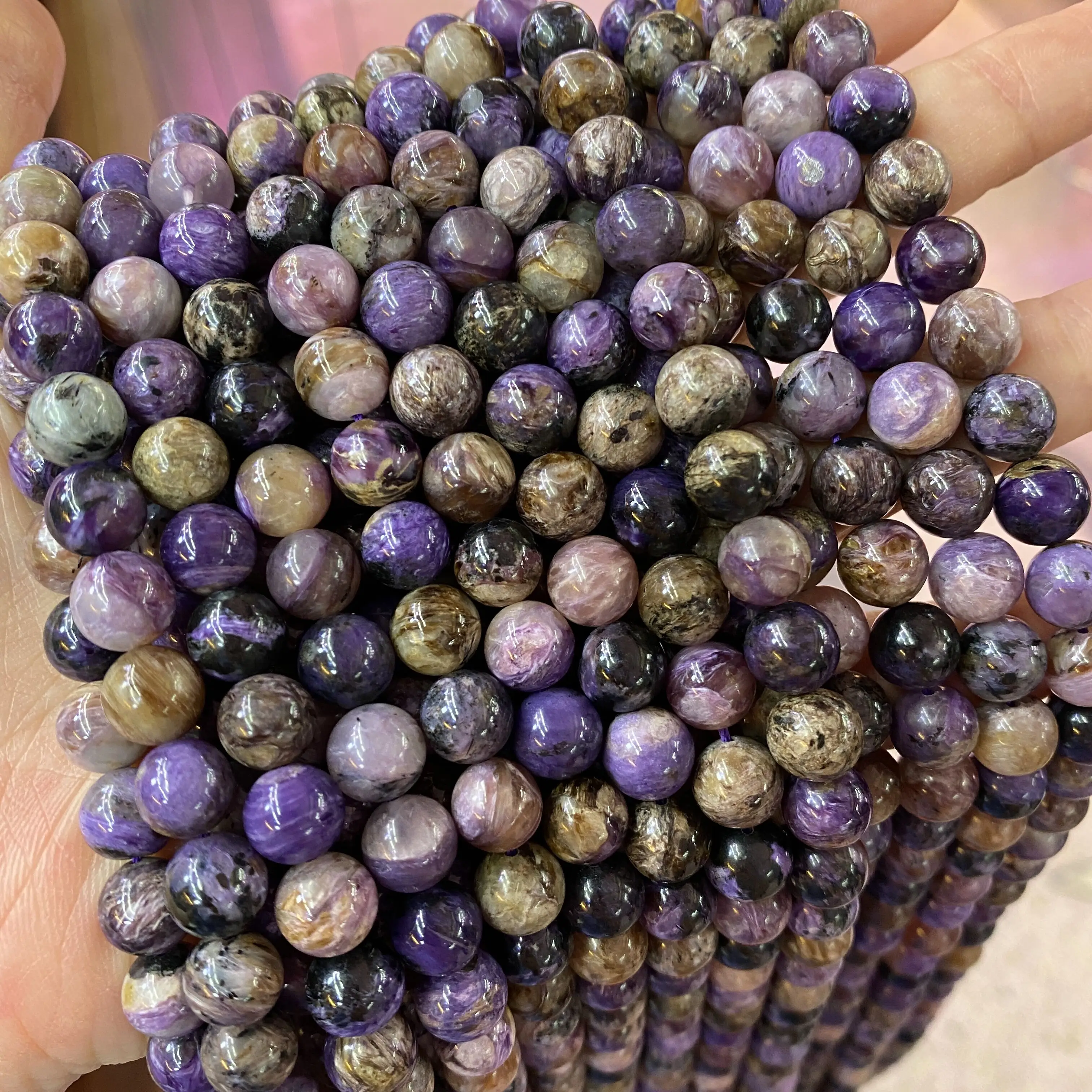 

Natural Stone Gemstone Loose Round 6/8/10mm Beads Strand Purple Charoite