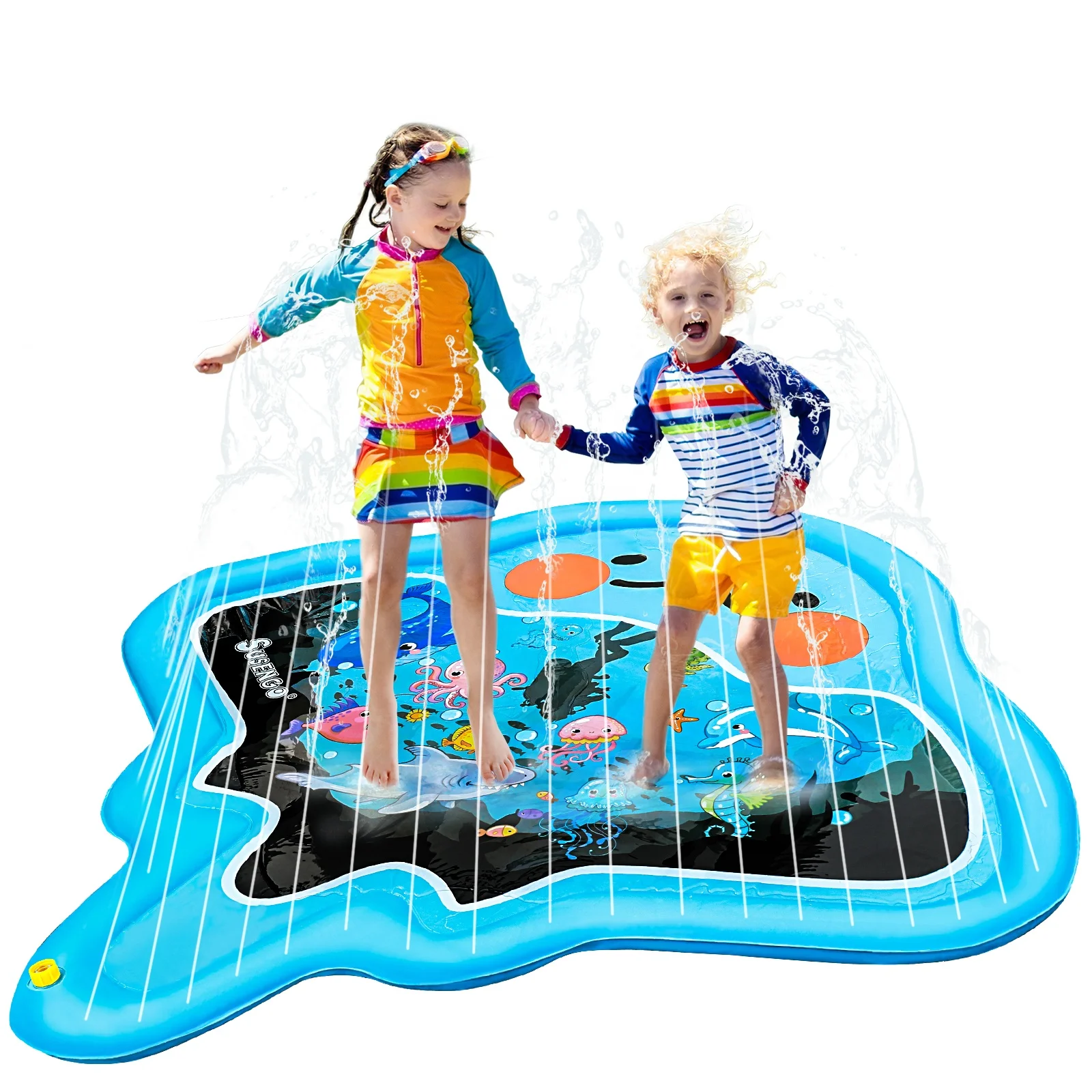 

2021 Water Splash Pad PVC Infatable Sprinker Splash Pad for Kids, Blue