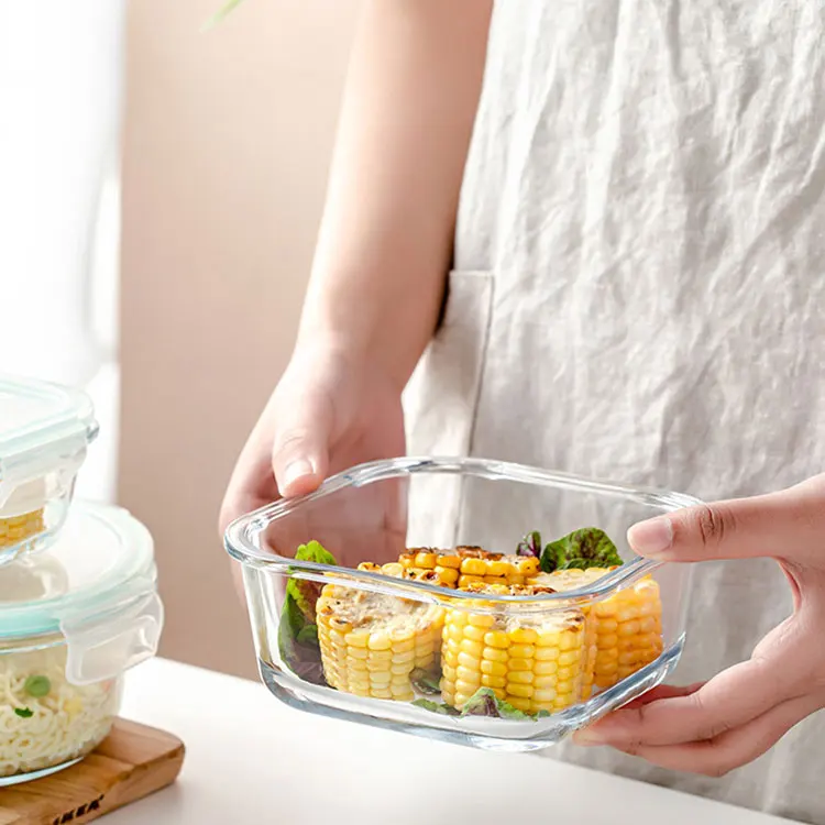 

Heat Resistant Rectangle Glass Locking Lids Storage Leakproof Lunch Box Bento Airtight Food Container