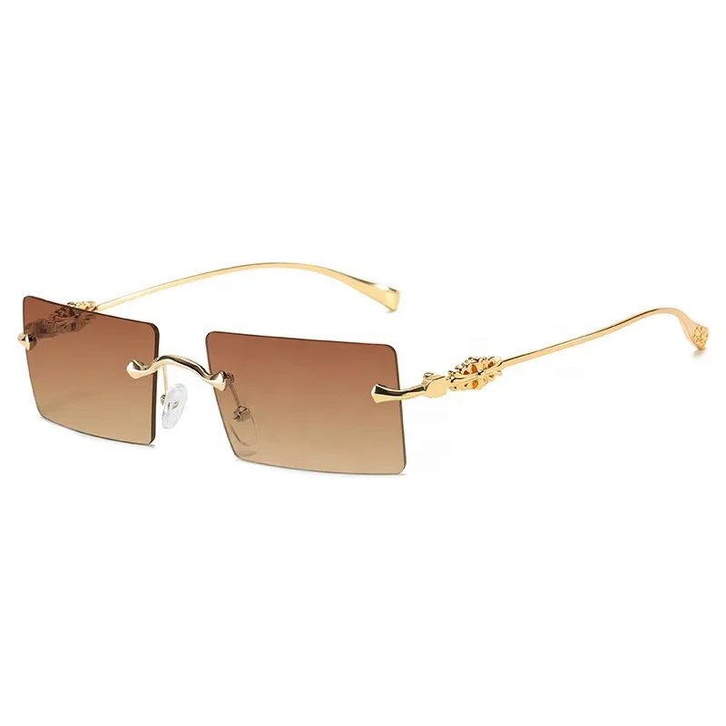 

7108 Rimless Metal Sun Shades Fashion Vintage Retro Legs Branded Design Glasses Small Rectangle Square Sunglasses 2021