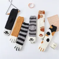 

Wholesale coral velvet fuzzy fluffy floor new christmas gift socks cute cat claws women winter warm socks