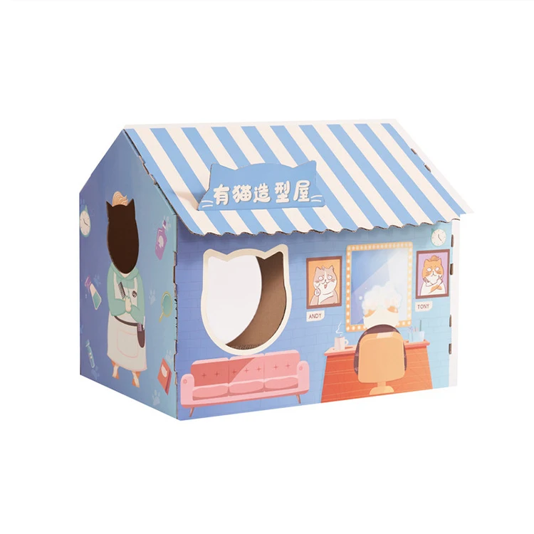 

Hot Sell Eco-friendly Corrugated Box Cat Scratcher Toy Board Cat Cardboard House, As picture