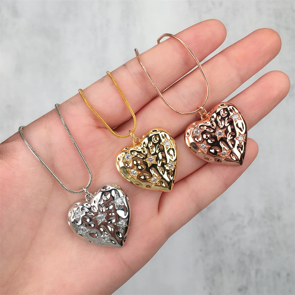 

High Quality Gold Plating Snake Bone Chain Heart Pendant Necklace For Love