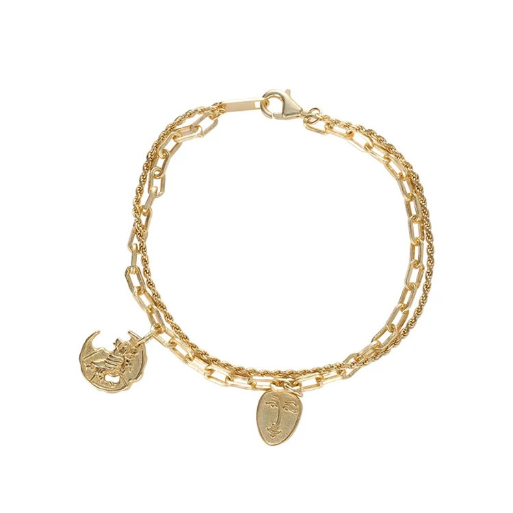 

s925 sterling silver bracelet European and American fashion bracelet personality creative portrait bracelet, Silver,gold