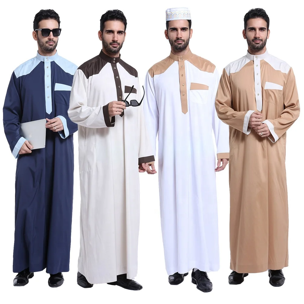 

2021 high quality New design thobes mens dubai muslim long sleeve arabic jubba men's thobe islamic, 4colors