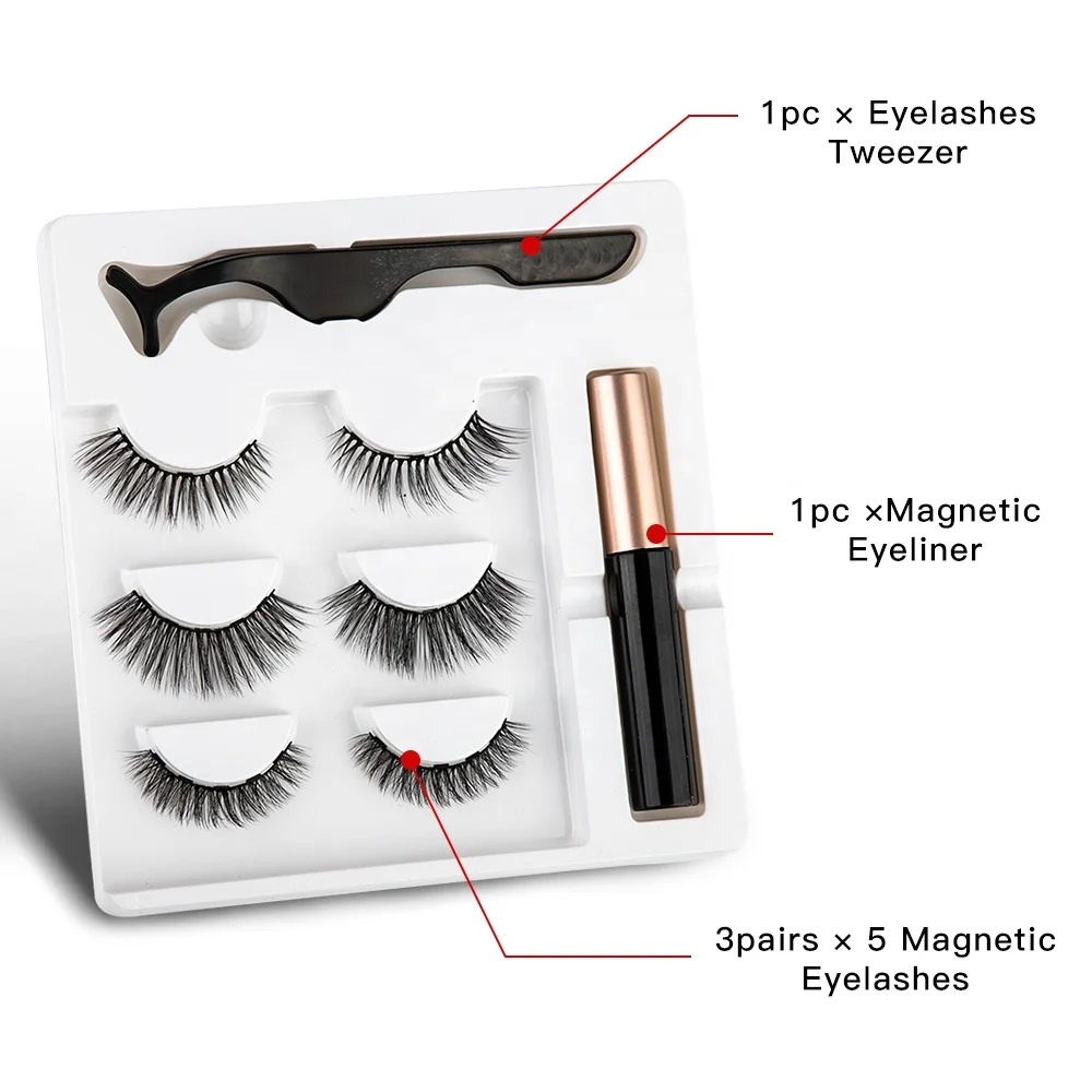 Charming Magnetic Liquid Eyeliner With Magnetic False Eyelashes & Tweezers Set Long Lasting Eye Liner 3 Pairs Eyelash Makeup