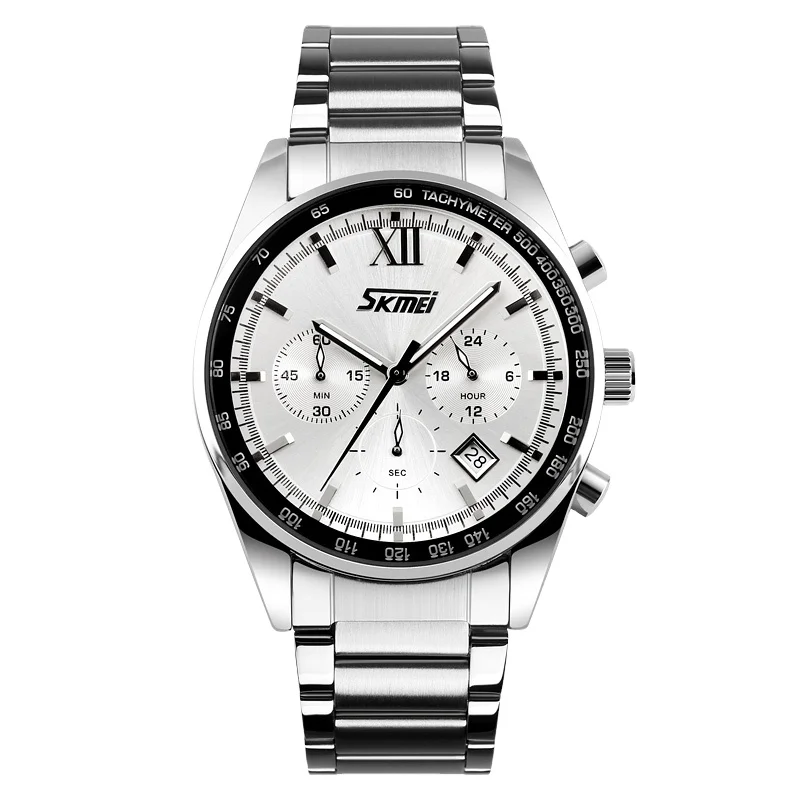 

Skmei 9096 stainless steel men quartz watch waterproof men wristwatches montre, 3 colors
