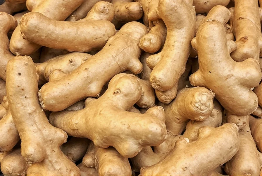 Various preparation methods for ginger roots: whole, sliced, grated, and juiced on a white ceramic plate