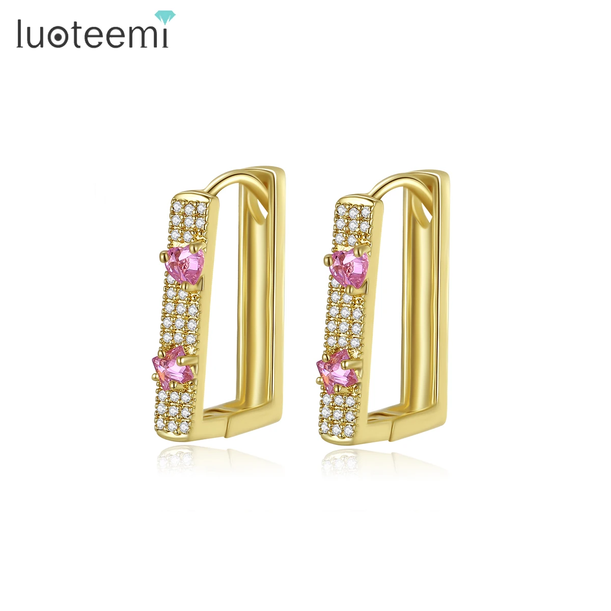 

LUOTEEMI Elegant Luxury Design Korean Fashion Lady Earing Cubic Zirconia Small Woman Clip On Geometric Earrings