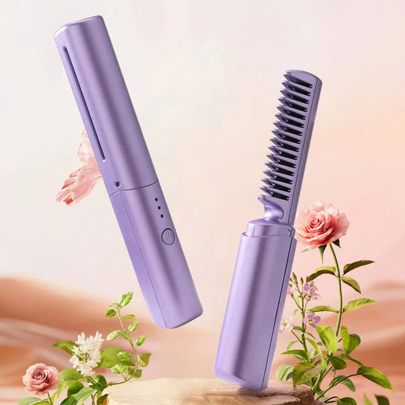 

2 in 1 Wireless Hair Straightener Comb Mini Usb Charging Straightener Fast Heating Negative Ion Hair Care Hair Styling Tools