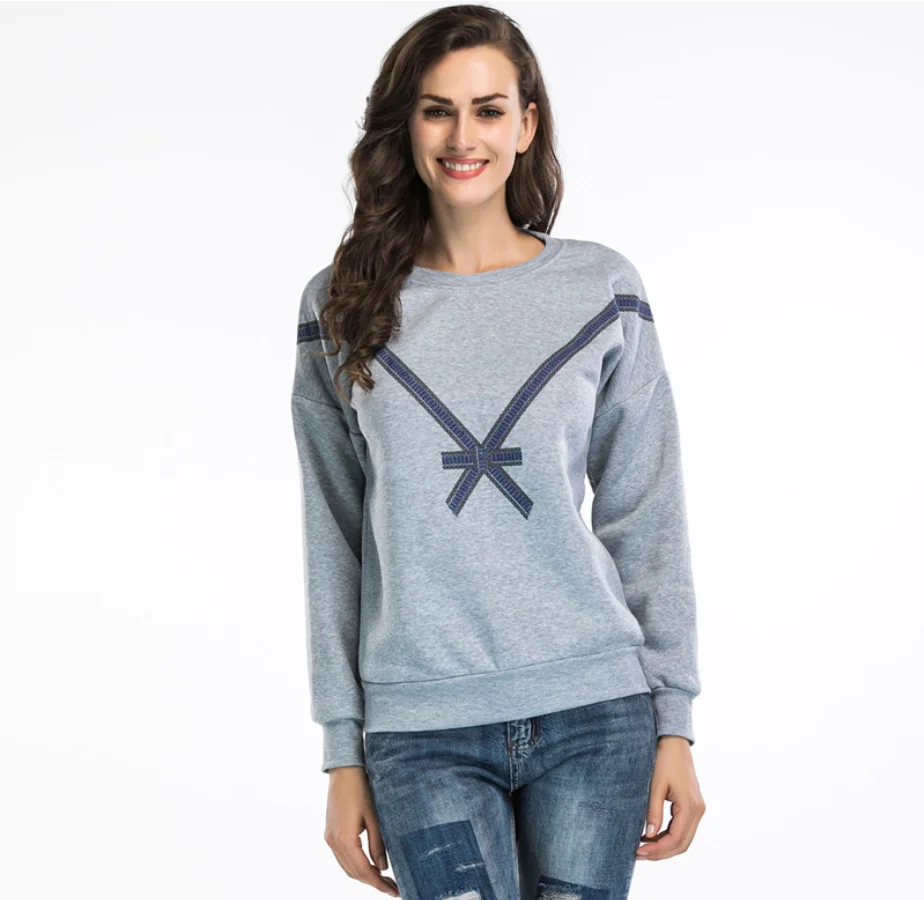 

Wholesale Hot Selling Popular Cotton Sweater Women's Loose Crew Neck Bow Hooded Pullover