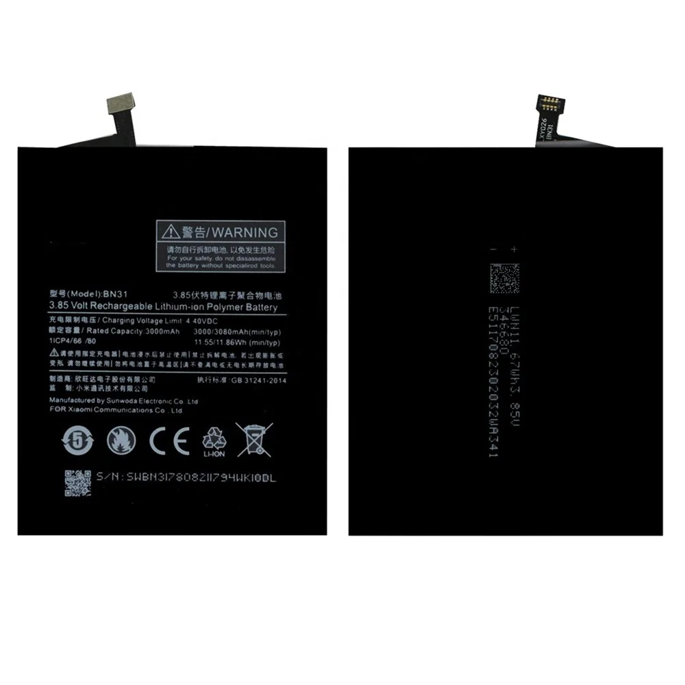 

Xiao Mi Battery BN31 For Xiaomi Mi 5X Mi5X Mi A1 Redmi Note 5A Note5A Pro Redmi Y1 Lite S2 3000/3080mAh Li-Polymer