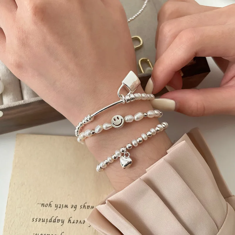 

fashion smile face heart lock freshwater pearl friendship bracelet