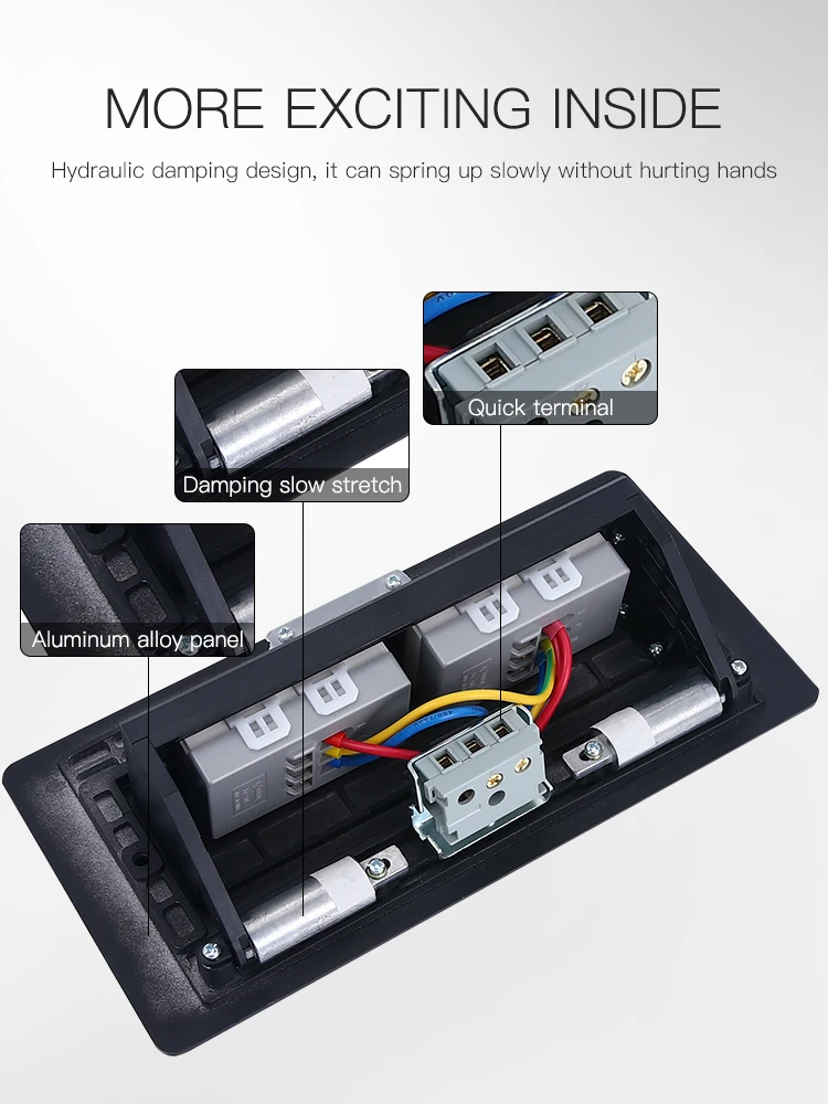 Factory sales black aluminum alloy multi module embedded table socket