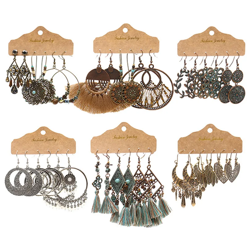 

2022 wholesale Vintage earrings combination leaf tassel pendant earrings for women