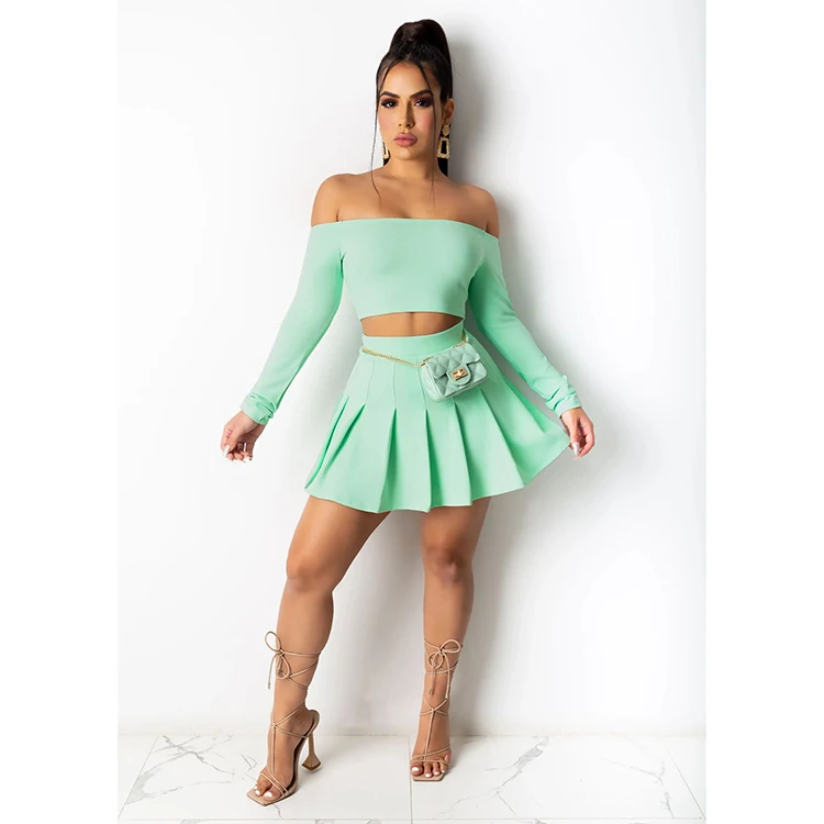 

Sexy fashion solid color breast wrapped pleated skirt with waistless spring summer 2 piece set women dresses women, Customized colors