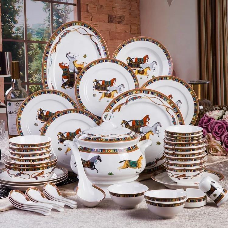 

2021 Jingdezhen porcelain tableware and ceramics dinner set cutlery tableware/European cutlery dinnerware set, As shown