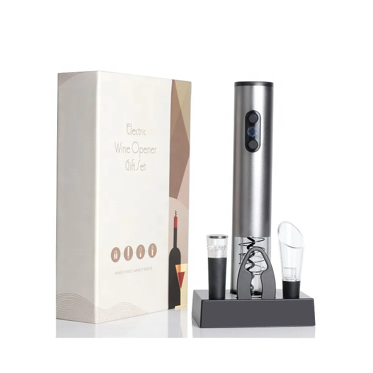 

Automatic Aluminum Alloy Opener Wine Bottle with Charging Base USB Rechargeable Electric Wine Opener, Gray color electric wine opener