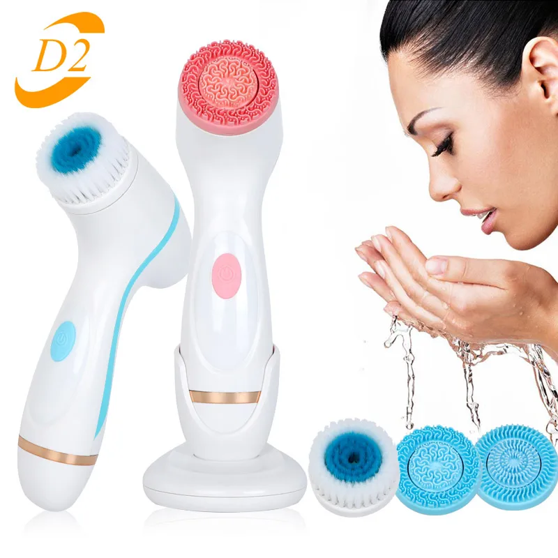

2021 New Arrival Rotating Silicone Sonic Facial Cleansing Brush SPA System Deep Clean Remove Blackheads Remover Anti Aging, Pink cleansing skin deep washing massage brush