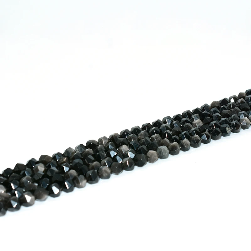 

NAPOLN Trade Insurance High Quality 6/8/10/12mm Natural Faceted Silver Obsidian Beads, Black