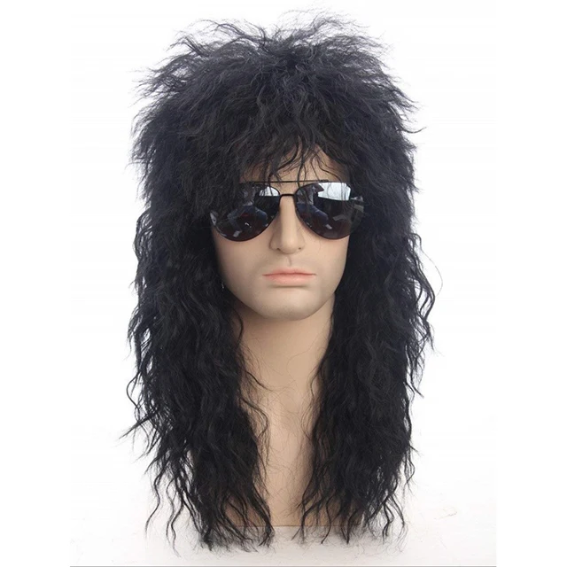 

European American man wigs 80cm punk heavy metal long curly hair
