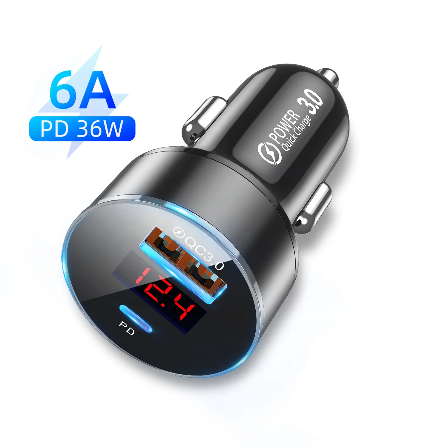 

USLION Top Selling PD Charger Quick Charging Dual USB Type C Mobile Phone Car USB Charger Led Light for Samsung s21, Black,blue,red,silver