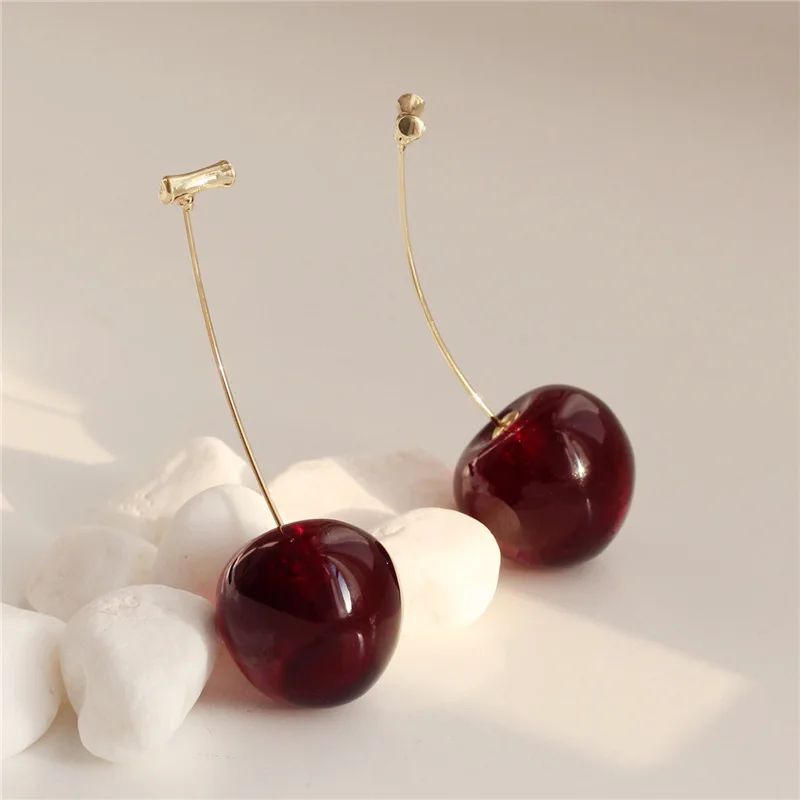 

JUHU Fashion Wine Red Cherry Earrings Long Face Skinny Earrings Female Temperament Korean Net Red Earrings, Master drawing