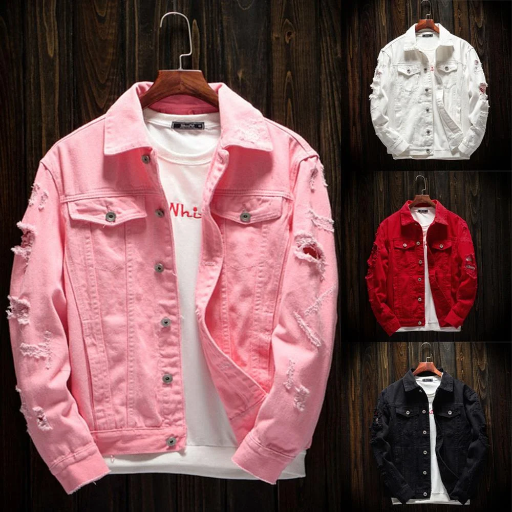 

2020 Amazon bomber denim jacket custom logo jackets fashion denim jacket men, White,black,red,pink