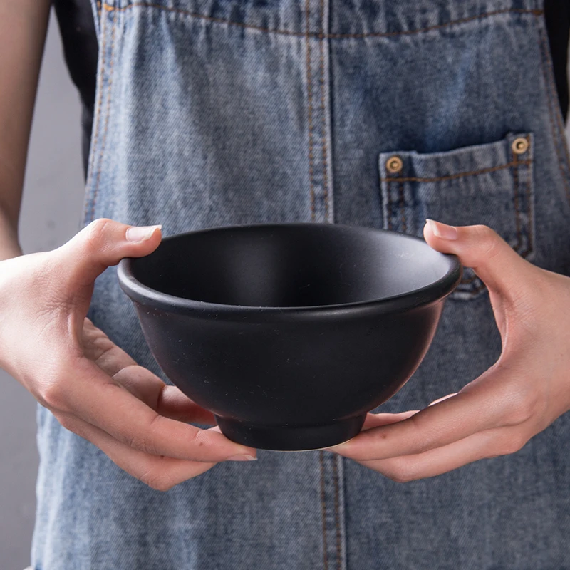 

wholesale Dehua black salad bowl set hotel restaurant ceramic fruit bowl bol ceramique kitchenware set ceramic