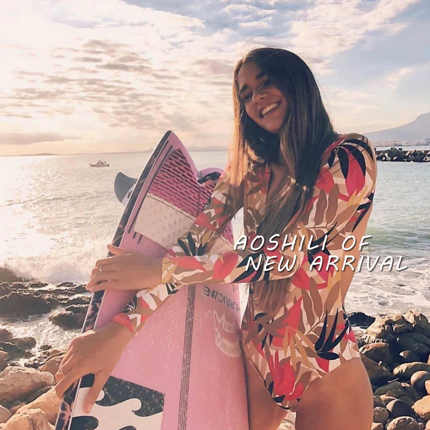 

AOSHILI Custom Made New Design Women Long sleeve swimsuit Wetsuit Printed one piece Type Diving Suit surfsuit
