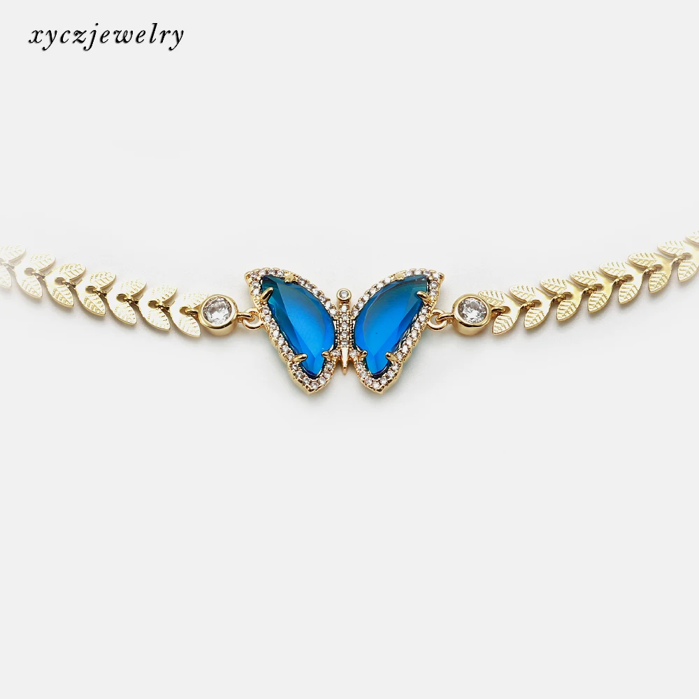 

New design jewelry leaf chain butterfly necklace fashion gold plated butterfly necklace, Picture