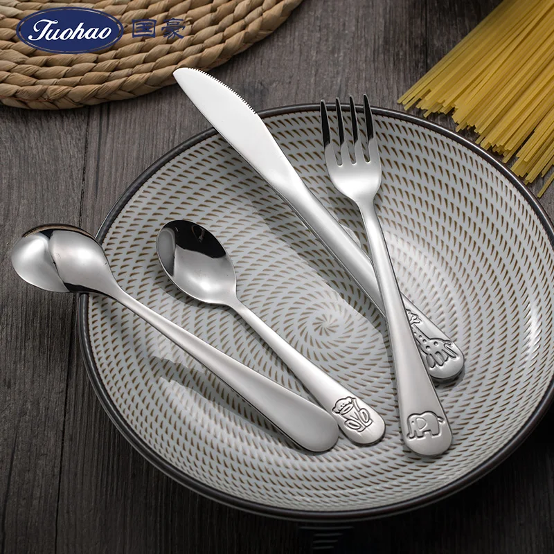 

New Arrival Stainless Steel Cute Animal Flatware Spoon Fork Knife 5 PCS Silver Kids Cutlery Set