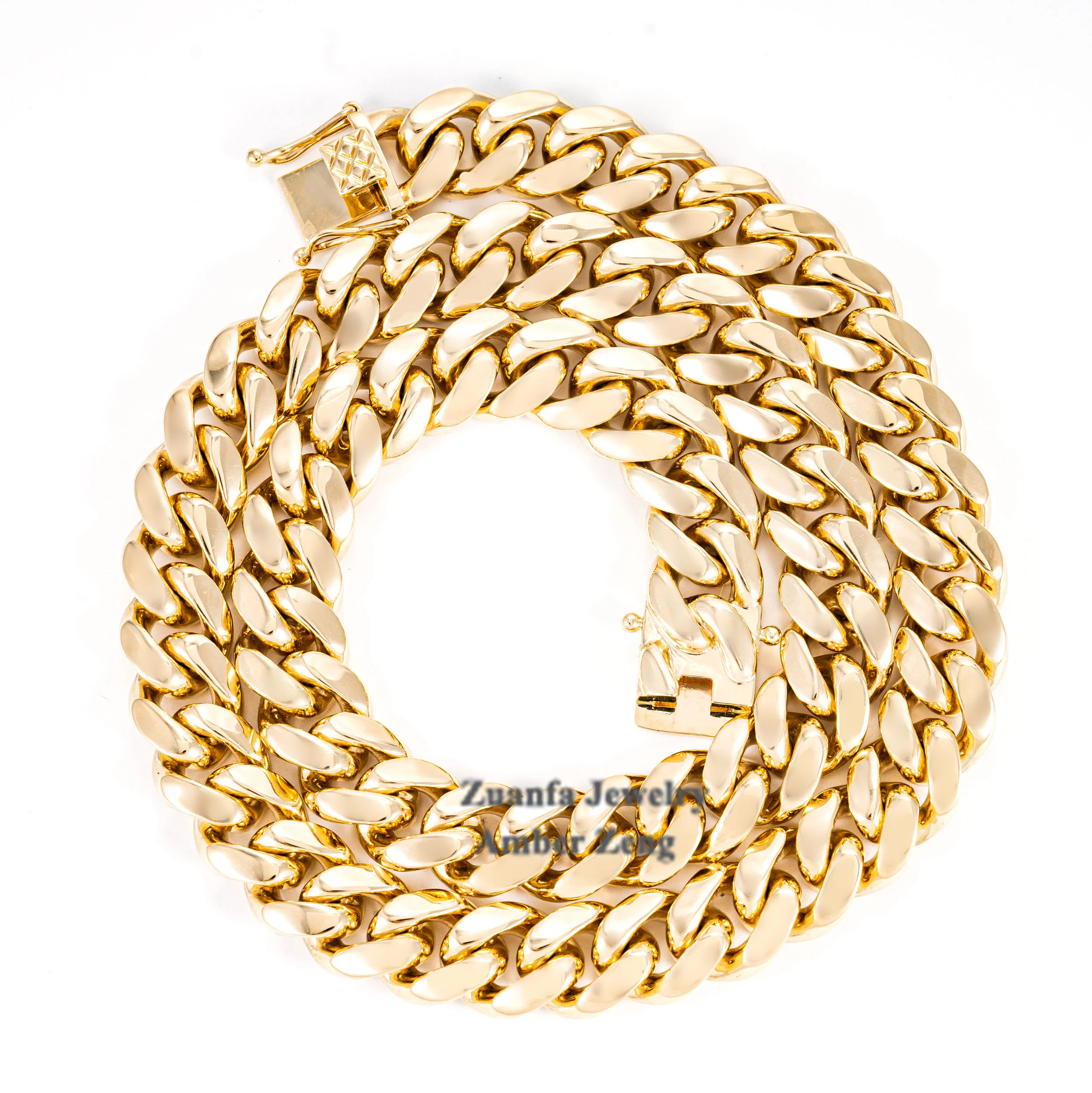 

Ready to Ship Plain Design Hip Hop Jewelry Necklace 231grams 14MM 20" Solid 14K Au585 Gold Miami Cuban Link Chain