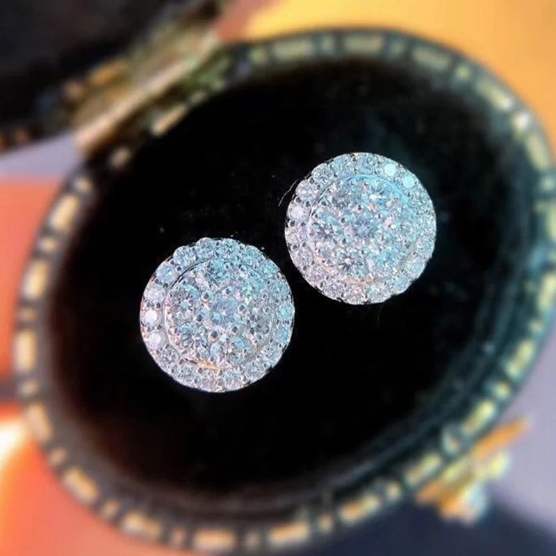 

Luxury Round Shaped Stud Earrings for Women Full White Cubic Zircon Simple and Classic Female Earrings Wholesale, Picture shows