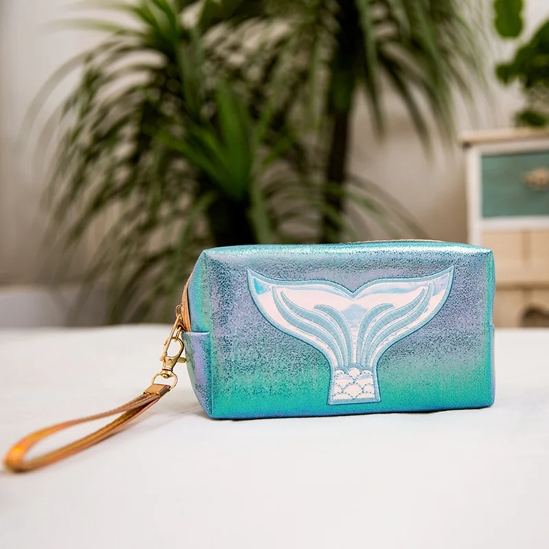 

Iridescent Laser Pink Cute Small Custom Makeup Bag Cosmetic, White, pink, light blue, light purple, pink, green purple
