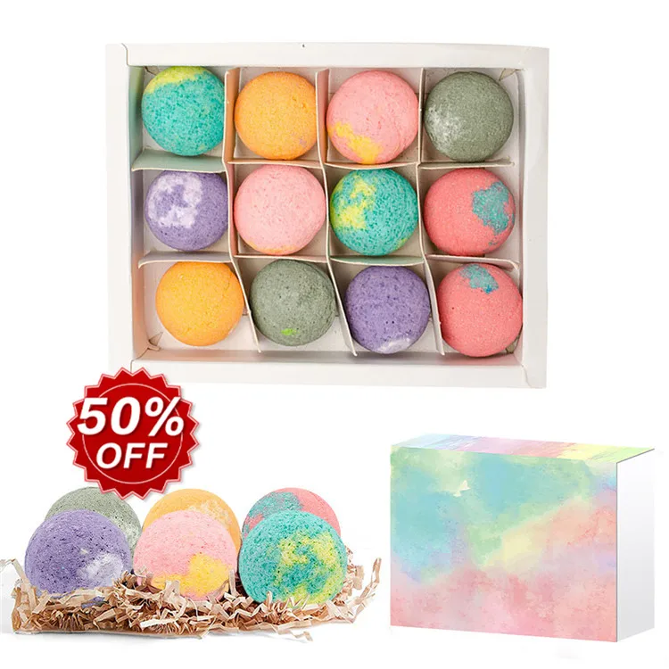 

In stock natural organic large press kids luxury rainbow fizzy packaging boxes bath bomb set, Colorful as picture