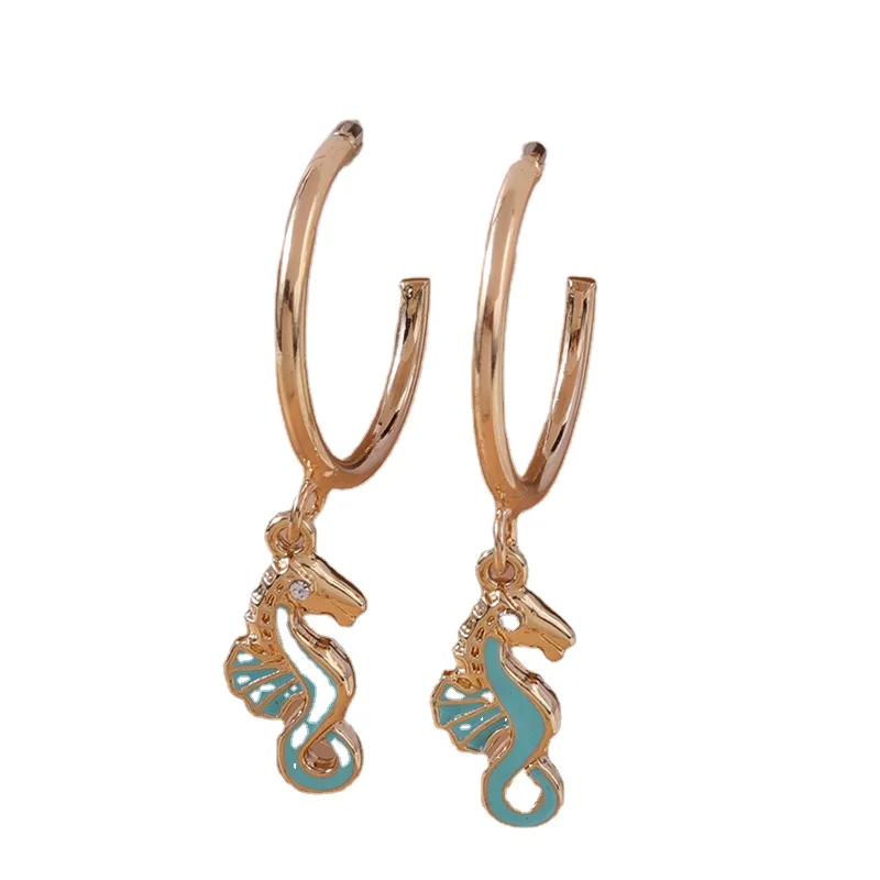 

Obei Jewelry Women Seahorse Earrings Gold Plated With Turquoise Epoxy Drop Earring Summer Styles Cute Girls Fashion Jewelry