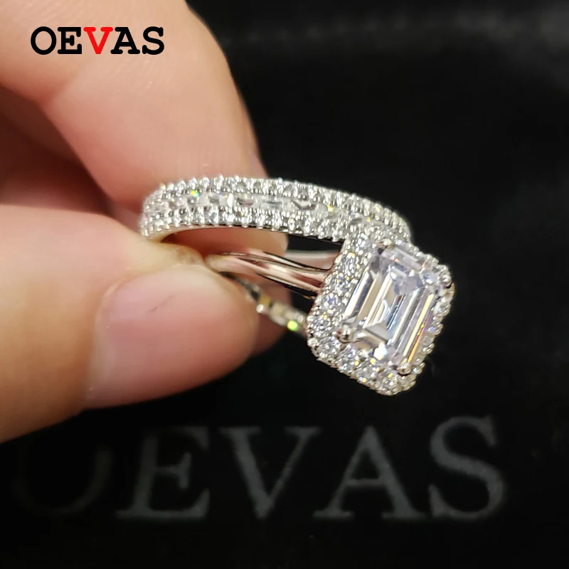 

OEVAS 100% 925 Sterling Silver Bridal Rings Set Sparkling Full High Carbon Wedding Engagement Party Fine Jewelry Gifts